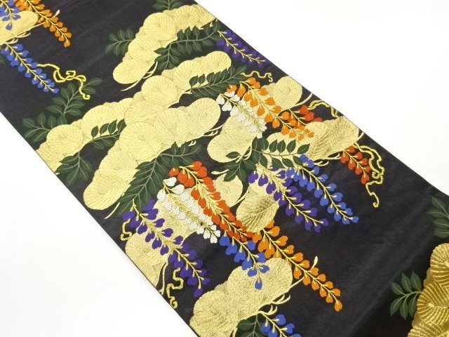 JAPANESE KIMONO / ZENTSU FUKURO OBI / WOVEN MATSU & WISTERIA
